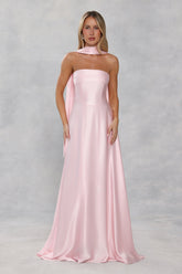 The Serina Strapless Satin Maxi Dress Light Pink