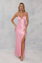 The Sophia Satin Maxi Dress Candy Pink