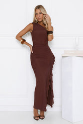 Neon Nectar One Shoulder Mesh Maxi Dress Brown