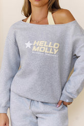BASE Fleece Off Shoulder Sweatshirt Grey Marle