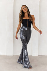 Grooving Sequin Wide Leg Pants Black
