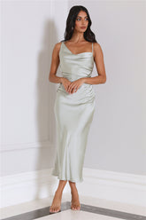 Silky Touch Satin Midi Dress Sage