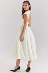 Ivory Moire Satin Midi Dress