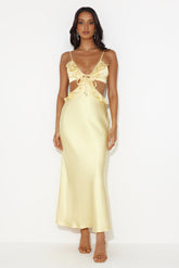 Impressed Satin Maxi Dress Yellow