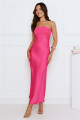 Love Club Strapless Satin Maxi Dress Pink