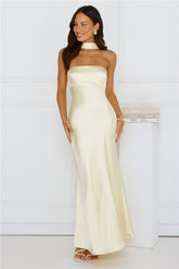 Precious Pearl Satin Maxi Dress Yellow