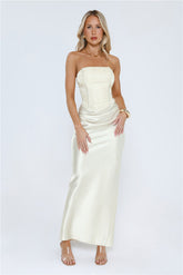 Dressed To Dazzle Strapless Satin Maxi Dress Ivory
