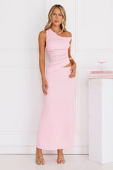 Everyday Pretty Off Shoulder Mesh Maxi Dress Pink
