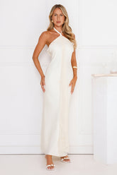 Luxora Lady Halter Satin Maxi Dress Yellow