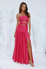 Shimmer Soirée Strapless Maxi Dress Pink