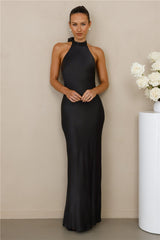 The Cleo Halter Satin Maxi Dress Black
