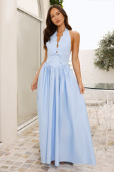 Luxe Celebration Halter Maxi Dress Blue