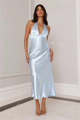 Pippa Satin Halter Midi Dress Blue