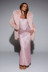 South Pole Faux Fur Coat Pink