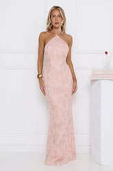 The Sparkling Muse Sequin Halter Maxi Dress Pink