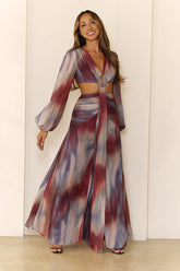 Shimmering Horizon Cutout Long Sleeve Maxi Dress Multi