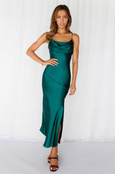 Lychee Martini Satin Midi Dress Forest Green