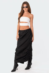 Low-Rise Slitted Nylon Maxi Skirt