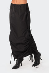 Low-Rise Slitted Nylon Maxi Skirt