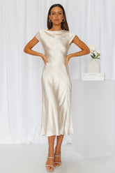 Get In Formation Satin Midi Dress Champagne