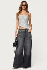 Sequin Asymmetric Slit Strapless Top