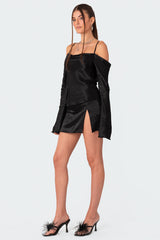 Adria Satin Effect Low Rise Slitted Mini Skirt