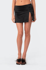 Adria Satin Effect Low Rise Slitted Mini Skirt
