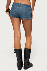 Studded Low Rise Denim Micro Shorts