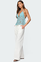 Sheer Crochet Babydoll Halter Top