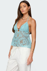 Sheer Crochet Babydoll Halter Top