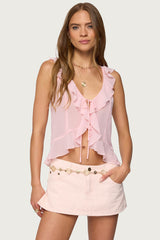 Roxan Ruffle Chiffon Tie Front Top