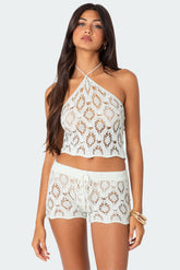 Peach Open Crochet Top