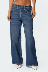 Contrast Stitch Low Rise Baggy Jeans