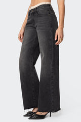 Karlie Peekaboo Lace Low Rise Baggy Jeans