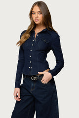 Shylo Stretchy Denim Button Up Shirt