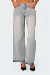Distressed Hem Low Rise Baggy Jeans