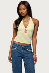 Maylah Keyhole Striped Textured Halter Top