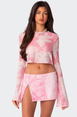 Nevaeh Printed Sheer Mesh Crop Top