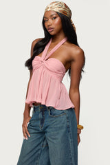Pleated Chiffon Babydoll Halter Top