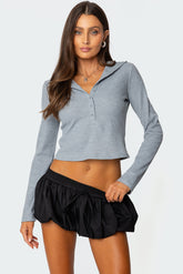 Hooded Henley Waffle Top