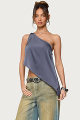 Asymmetric Satin Effect One Shoulder Top