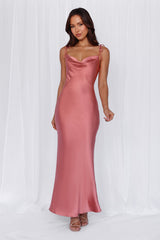 HELLO MOLLY The Penelope Cowl Satin Maxi Dress Rose