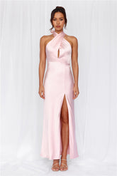 HELLO MOLLY The Adeline Halter Satin Maxi Dress Pink