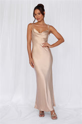 HELLO MOLLY The Penelope Cowl Satin Maxi Dress Champagne