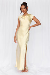 HELLO MOLLY The Valentina Cap Sleeve Satin Maxi Dress Yellow