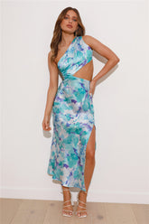 Color Splash Satin Midi Dress Blue