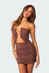 Gathered Cut Out Mini Dress
