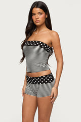 Presley Stripe & Polka Dot Foldover Tube Top