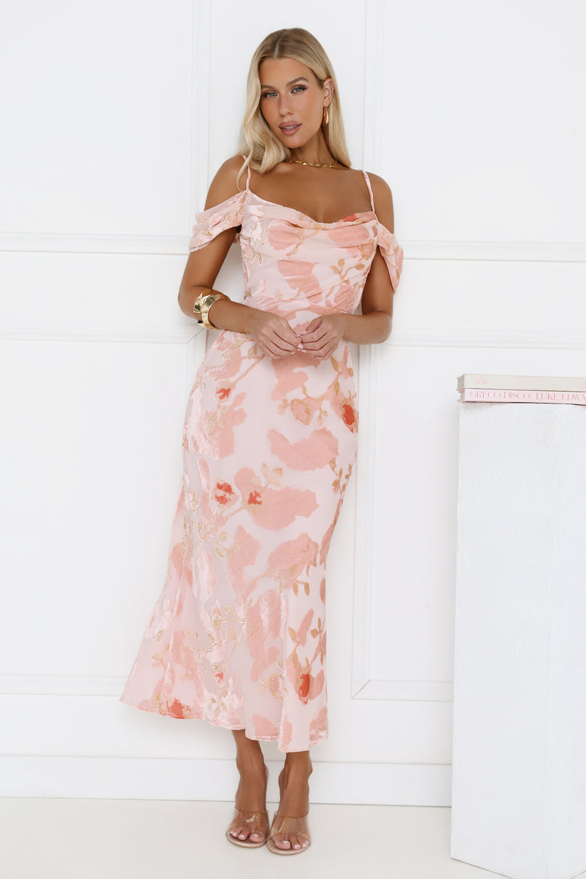 Garden Romance Off Shoulder Maxi Dress Pink