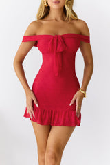 Tides Of Love Off Shoulder Mini Dress Red